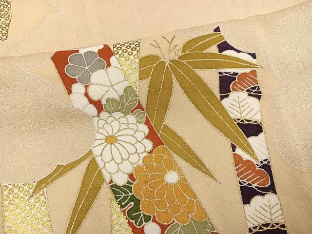 平和屋着物●訪問着 刺繍 草花文 金彩 正絹 逸品 AABN5356ph