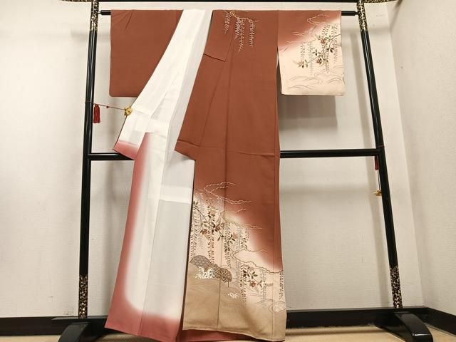 平和屋着物●訪問着 刺繍 花籬文 暈し染め 金彩 正絹 逸品 AABN5358ph