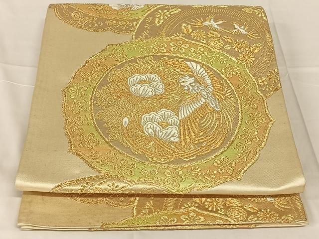 平和屋着物◎六通柄袋帯 花絵皿文 金銀糸 正絹 逸品 AABN5364dk