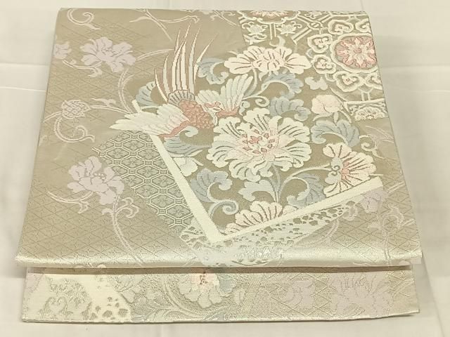 平和屋着物◎六通柄袋帯 唐織 鳳凰更紗花文 銀糸 正絹 逸品 AABN5366dk