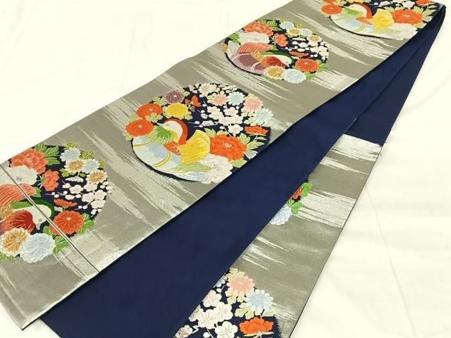 平和屋着物◎六通柄袋帯 唐織 鴛鴦花丸文 金銀糸 正絹 逸品 AABN5399dk