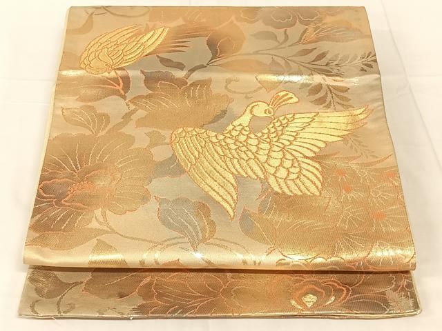 平和屋着物◎六通柄袋帯 花鳥文 金銀糸 引箔 正絹 逸品 AABN5435dk