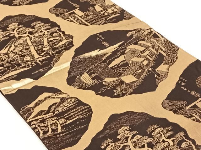 平和屋着物◎六通柄袋帯 東海道五拾三次 金糸 正絹 逸品 AABN5437dk