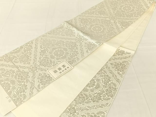 平和屋着物◎西陣 田中義織物 六通柄袋帯 花菱文 錦織 純銀箔 正絹 逸品 AABN5440dk