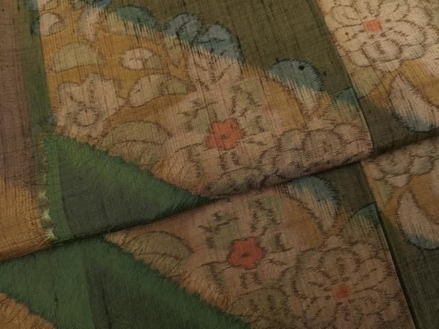 平和屋着物●訪問着 紬地 絞り 草花文 正絹 逸品 AABN5723ph