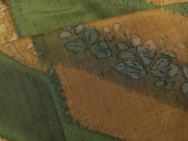 平和屋着物●訪問着 紬地 絞り 草花文 正絹 逸品 AABN5723ph