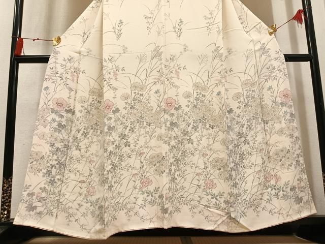 平和屋着物●訪問着 草花文 金彩 鬼しぼ縮緬 正絹 逸品 未使用 AABN5727ph