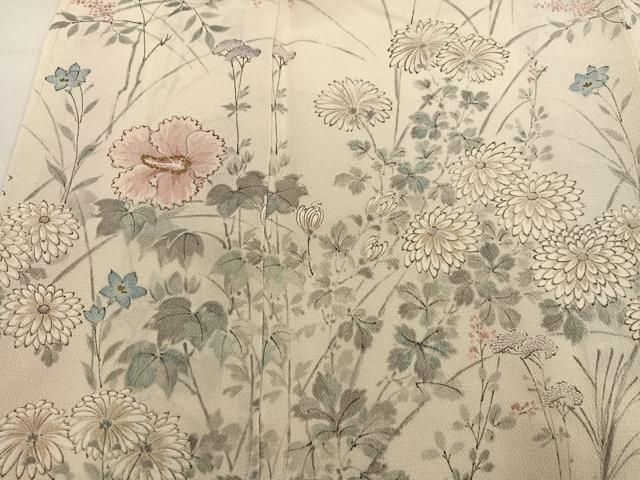 平和屋着物●訪問着 草花文 金彩 鬼しぼ縮緬 正絹 逸品 未使用 AABN5727ph