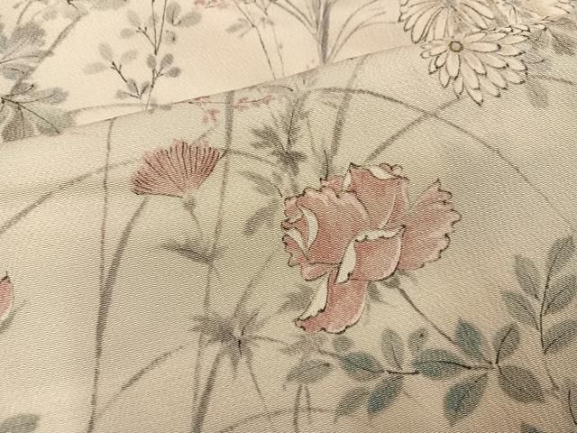 平和屋着物●訪問着 草花文 金彩 鬼しぼ縮緬 正絹 逸品 未使用 AABN5727ph