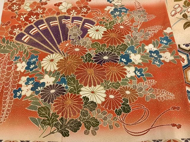 平和屋着物●豪華振袖 駒刺繍 檜扇吉祥花文 暈し染め 金彩 正絹 逸品 AABN5733ph