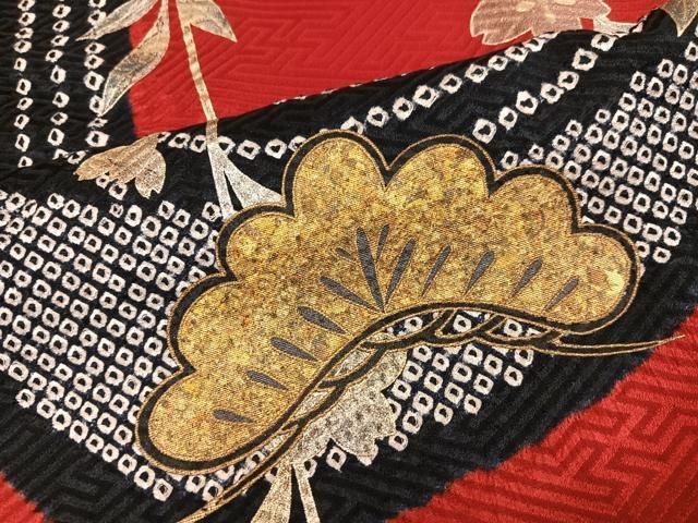 平和屋着物●豪華振袖 絞り 駒刺繍 群れ鶴草花文 金銀彩 正絹 逸品 AABN5734ph