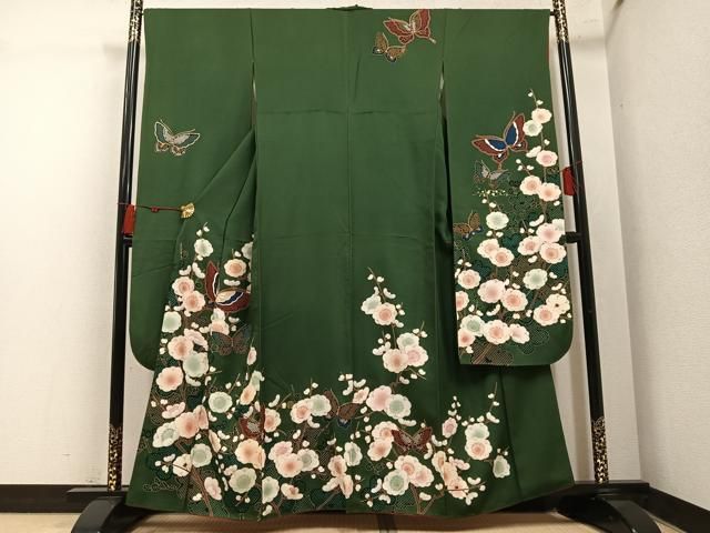 平和屋着物●豪華振袖 枝梅舞蝶文 金彩 正絹 逸品 AABN5739ph