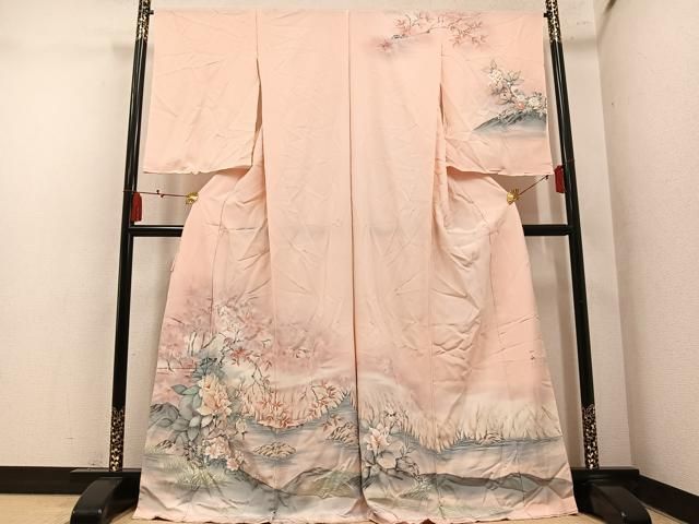 平和屋着物●訪問着 作家物 草花文 暈し染め 浜ちりめん 仮絵羽 正絹 逸品 未使用 AABN5749ph