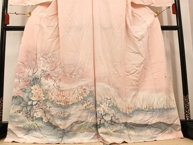 平和屋着物●訪問着 作家物 草花文 暈し染め 浜ちりめん 仮絵羽 正絹 逸品 未使用 AABN5749ph