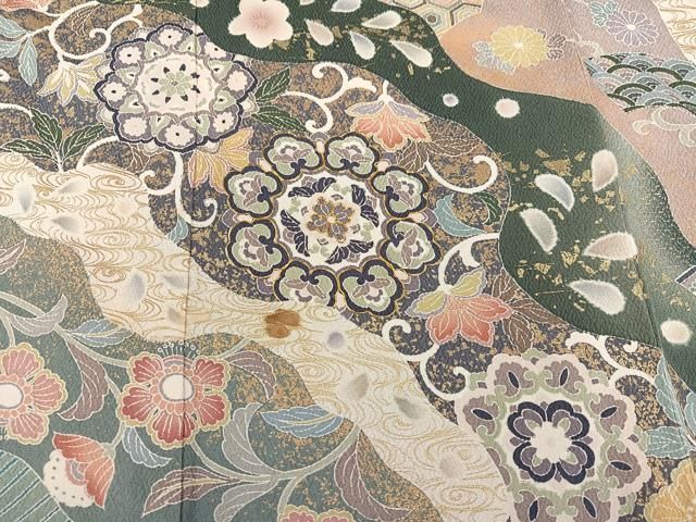 平和屋着物●訪問着 駒刺繍 吉祥花唐草文 暈し染め 金彩 正絹 逸品 AABN5752ph