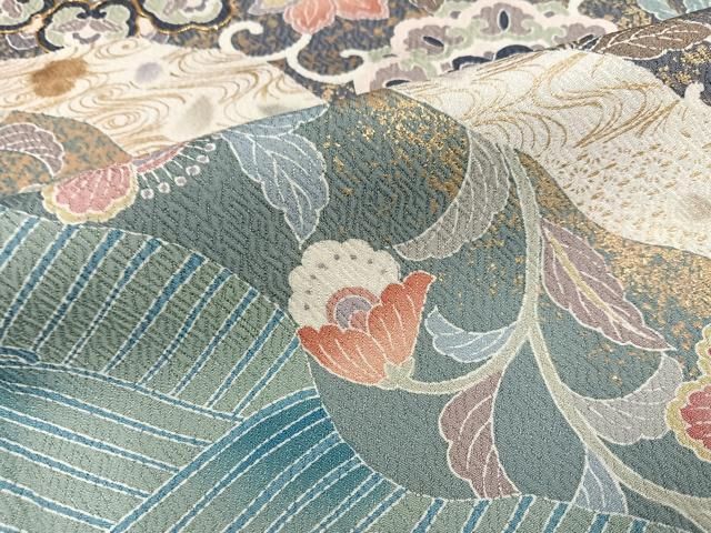 平和屋着物●訪問着 駒刺繍 吉祥花唐草文 暈し染め 金彩 正絹 逸品 AABN5752ph
