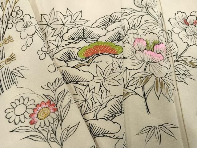 平和屋着物●訪問着 刺繍 草花文 金糸 正絹 逸品 AABN5766ph