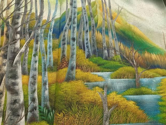 平和屋着物●豪華黒留袖 蝋彩染 手描き 遠山樹林文 暈し染め 金彩 正絹 逸品 AABN5769ph