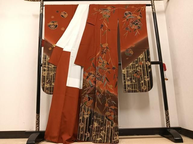 平和屋着物●豪華振袖 雪輪花蝶文 暈し染め 金彩 正絹 逸品 AABN5775ph