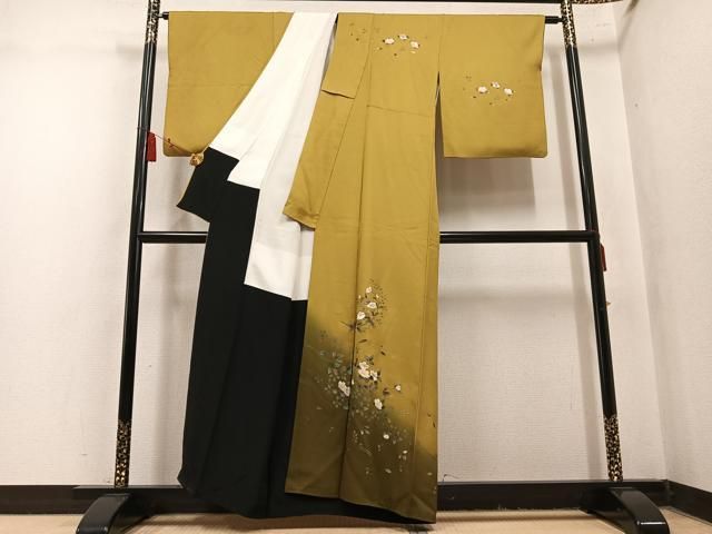 平和屋着物●訪問着 刺繍 草花文 暈し染め 金彩 正絹 逸品 AABN5783ph