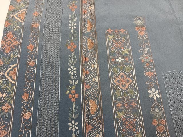 平和屋着物●中国三大刺繍 汕頭刺繍 スワトウ刺繍 総刺繍 訪問着 草花文 ロング丈 正絹 逸品 AABN5787ph