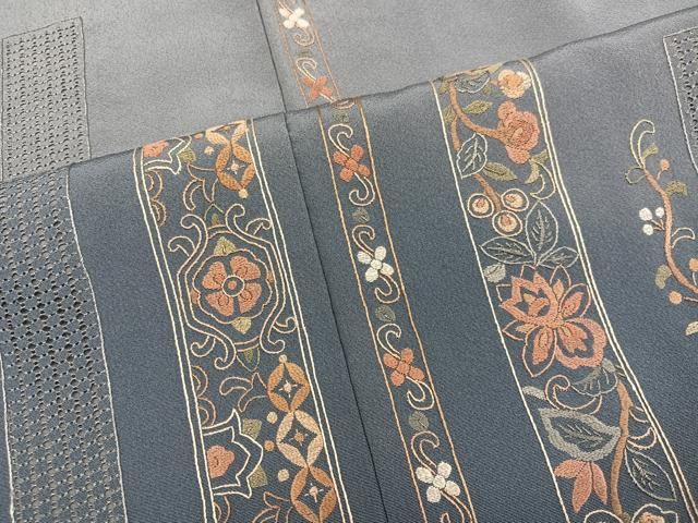 平和屋着物●中国三大刺繍 汕頭刺繍 スワトウ刺繍 総刺繍 訪問着 草花文 ロング丈 正絹 逸品 AABN5787ph