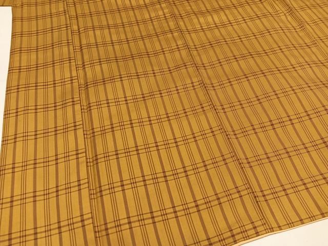 平和屋着物●本場黄八丈 綾織 紬 格子 正絹 逸品 AABN5801ph