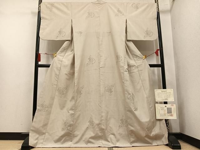 平和屋着物●本場結城玉紬 100亀甲 飛び亀甲 雪輪葡萄蔦の葉文 結織苑 保証書付き 正絹 逸品 AABN5809ph