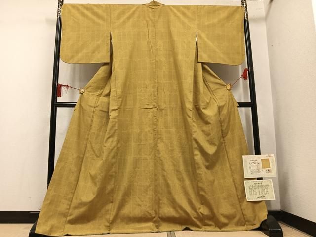 平和屋着物●本場結城玉紬 80亀甲 格子 保証書付き 結織苑 正絹 逸品 AABN5810ph