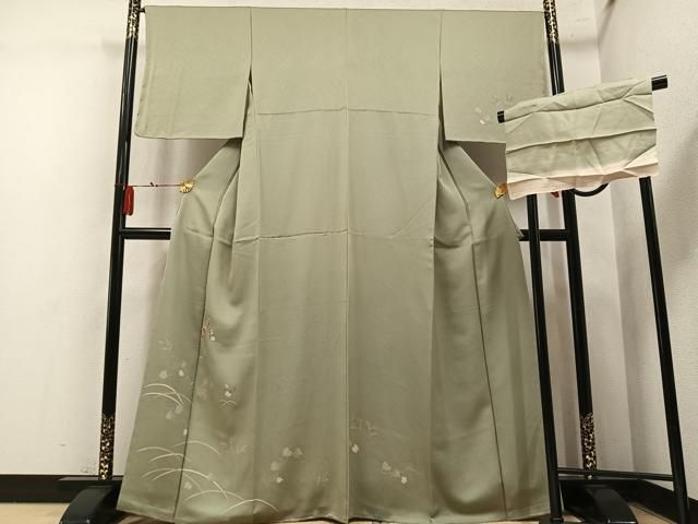平和屋着物●訪問着 駒刺繍 草花文 金糸 反端付き 正絹 逸品 未使用 AABN5811ph