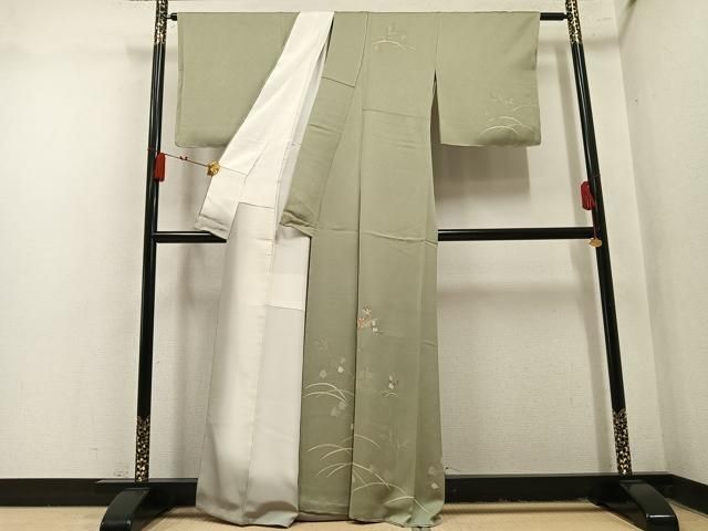 平和屋着物●訪問着 駒刺繍 草花文 金糸 反端付き 正絹 逸品 未使用 AABN5811ph