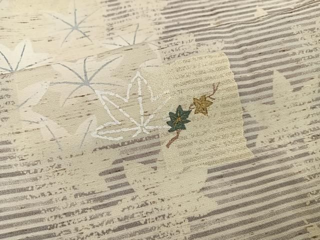 平和屋着物●訪問着 刺繍 ぜんまい糸 楓文 金糸 正絹 逸品 AABN5819ph