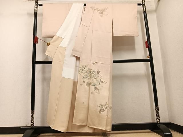 平和屋着物●中国三大刺繍 スワトウ刺繍 汕頭刺繍 総刺繍 訪問着 飾花文 暈し染め 金糸 正絹 逸品 AABN5821ph