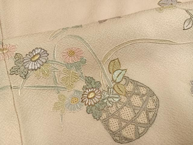 平和屋着物●中国三大刺繍 スワトウ刺繍 汕頭刺繍 総刺繍 訪問着 飾花文 暈し染め 金糸 正絹 逸品 AABN5821ph