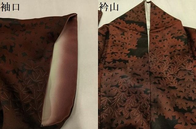平和屋着物●上質な小紋 楓文 黒地 正絹 逸品 AABN5830ph