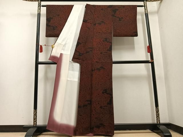 平和屋着物●上質な小紋 楓文 黒地 正絹 逸品 AABN5830ph