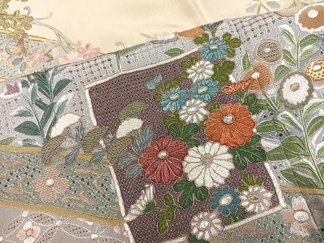 平和屋着物●中国三大刺繍 スワトウ刺繍 汕頭刺繍 総刺繍 訪問着 色紙草花文 暈し染め 金糸 正絹 逸品 AABN5832ph