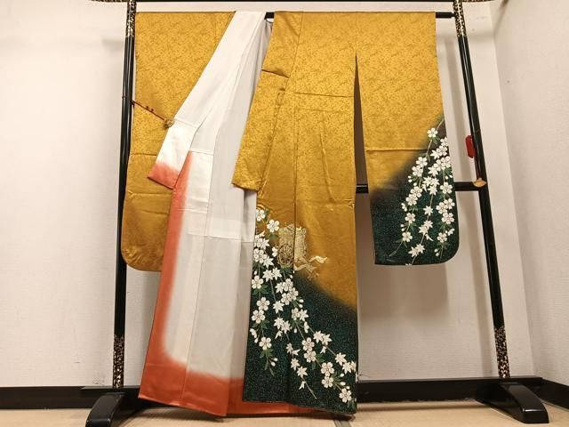 平和屋着物●豪華振袖 御所車草花文 暈し染め 金銀彩 正絹 逸品 AABN5841ph