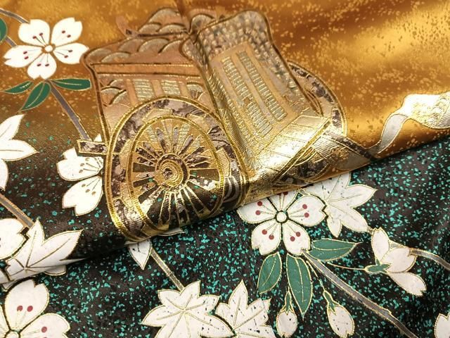 平和屋着物●豪華振袖 御所車草花文 暈し染め 金銀彩 正絹 逸品 AABN5841ph