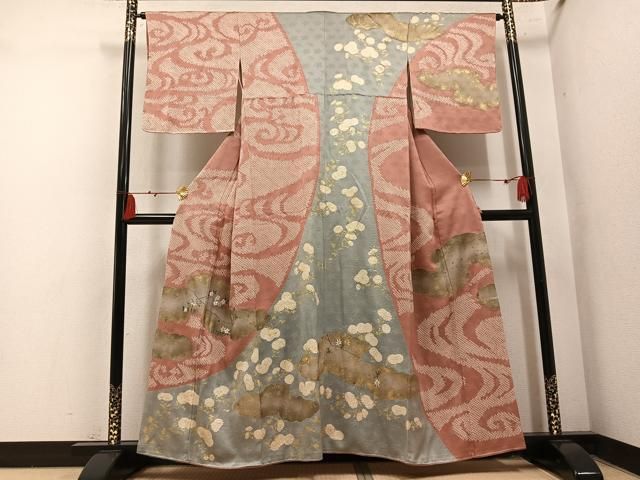 平和屋着物●訪問着 絞り 刺繍 草花文 金彩 正絹 逸品 AABN5856ph