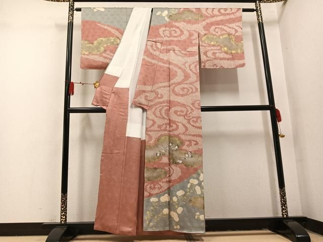平和屋着物●訪問着 絞り 刺繍 草花文 金彩 正絹 逸品 AABN5856ph
