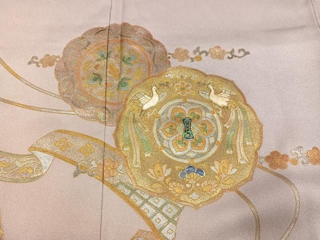 平和屋着物●螺鈿作家 藤本隆士 訪問着 螺鈿 鏡裏双鳥花文 暈し染め 金銀彩 正絹 逸品 AABN5863ph