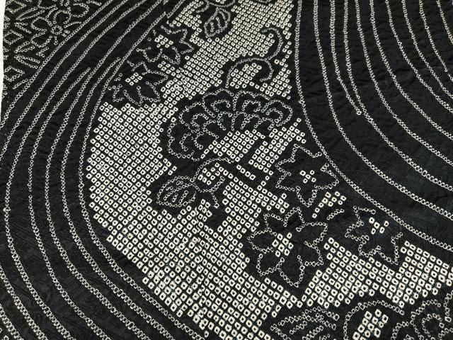 平和屋着物●訪問着 総絞り 流水花文 黒地 正絹 逸品 AABN5867ph