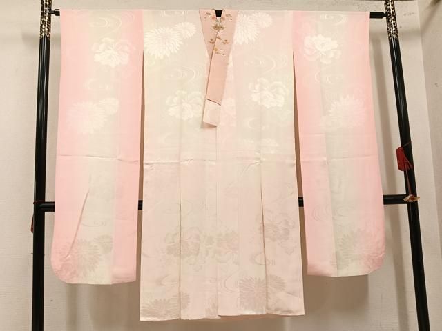 平和屋着物●振袖用長襦袢 無双仕立て 花地紋 暈し染め 半衿刺繍 正絹 逸品 AABN5875ph