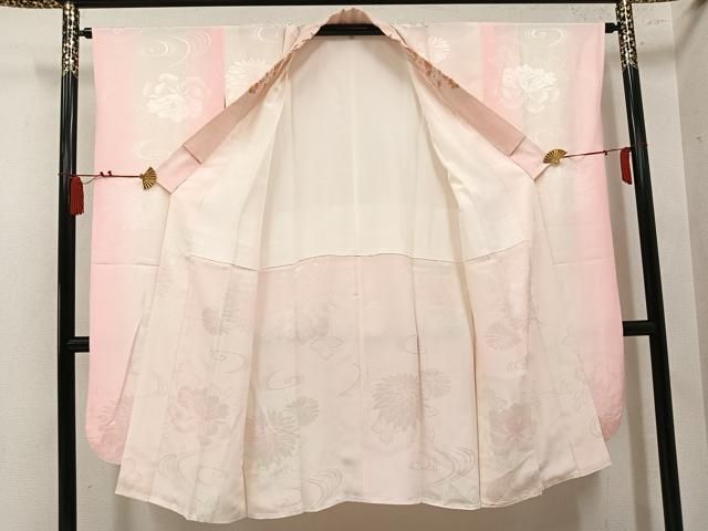 平和屋着物●振袖用長襦袢 無双仕立て 花地紋 暈し染め 半衿刺繍 正絹 逸品 AABN5875ph