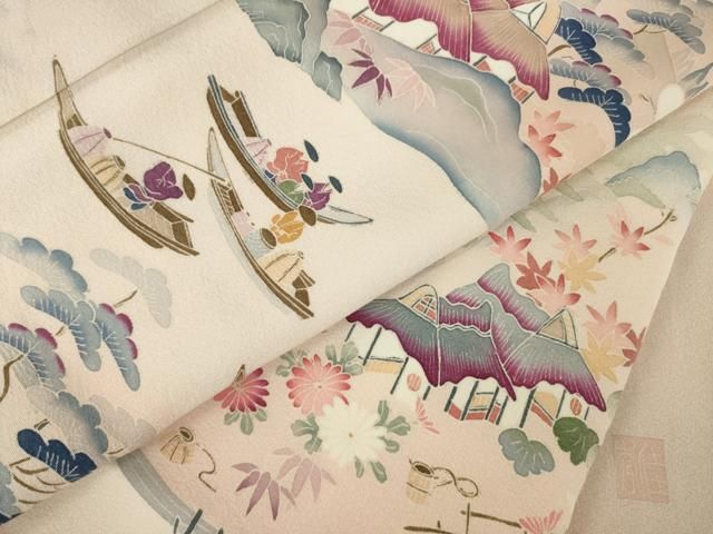 平和屋着物●訪問着 友禅 作家物 風景花文 暈し染め 正絹 逸品 AABN6001ck