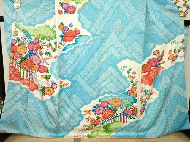 平和屋着物●豪華振袖 絞り 駒刺繍 型染め 草花文 金彩正絹 逸品 AABN6006ck