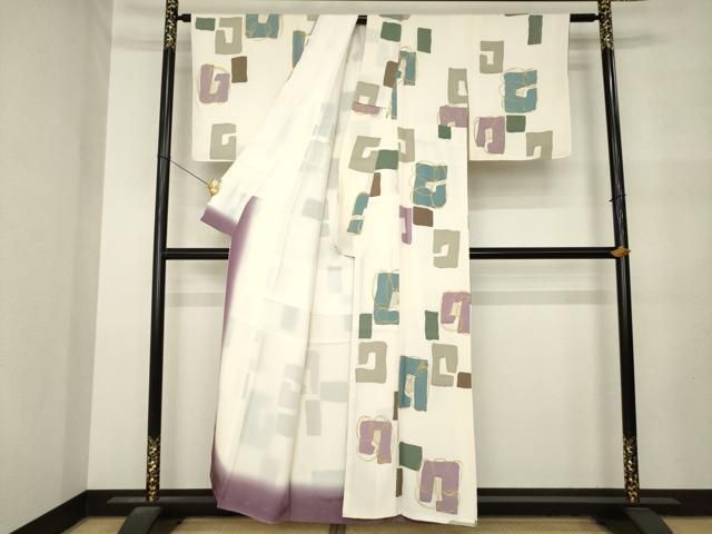 平和屋着物●上質な小紋 幾何学花文 金彩 正絹 逸品 未使用 AABN6010ck