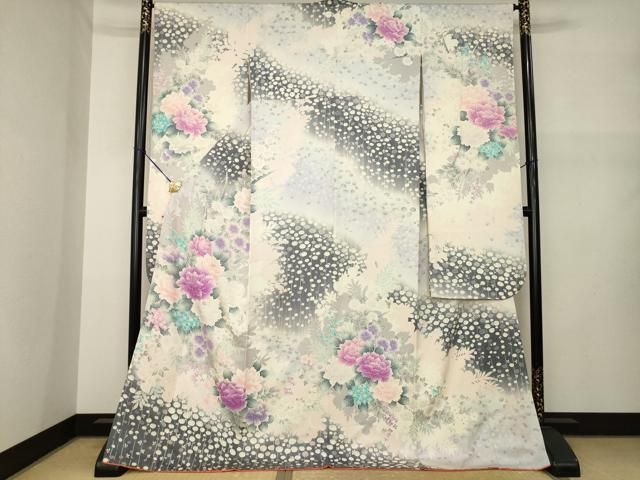 平和屋着物●豪華振袖 刺繍 草花文 暈し染め ロング丈 正絹 逸品 AABN6017ck