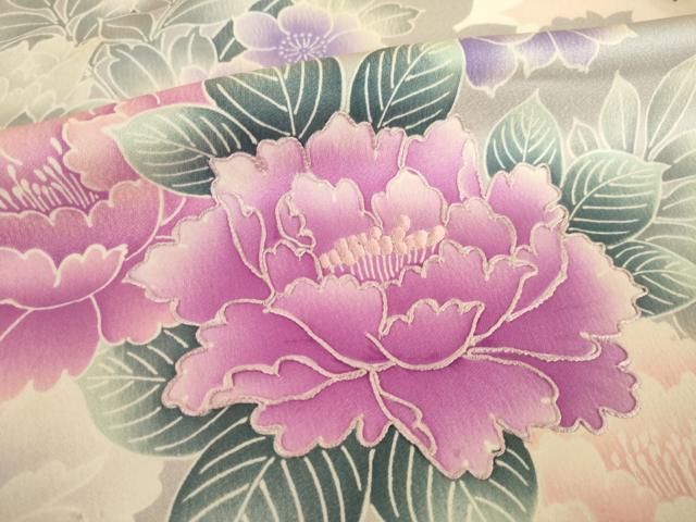 平和屋着物●豪華振袖 刺繍 草花文 暈し染め ロング丈 正絹 逸品 AABN6017ck